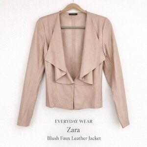 Zara Basic Vegan Leather Waterfall Moto Jacket Baby Pink Cropped XS